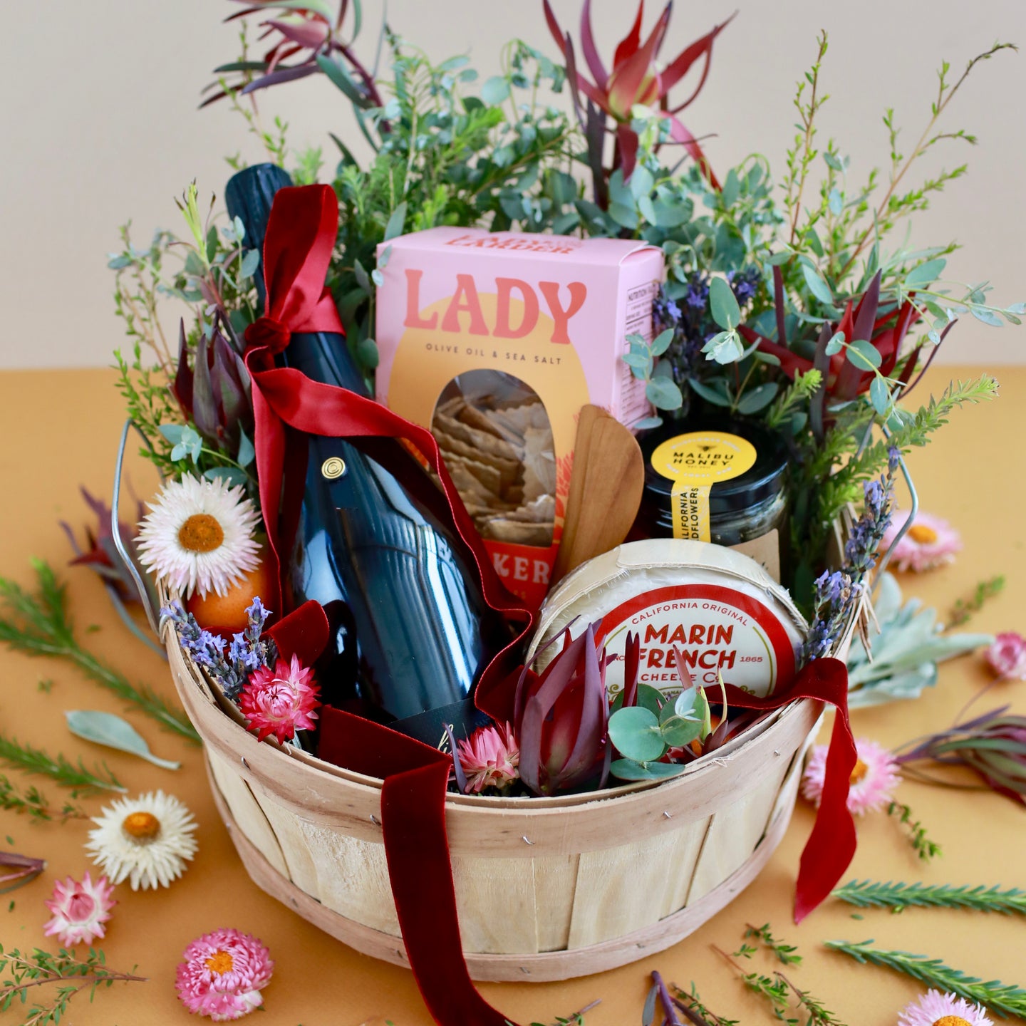 Gift Basket with Wine and Cheese